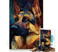 Puzzle da 1000 pezzi con ritratto di pastore tedesco in vetro colorato per adolescenti, gioco intelligente e rilassante, assemblaggio di motivi, lista dei desideri di Babbo Natale 50x75cm