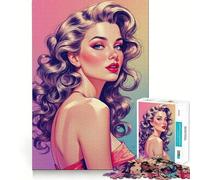 Puzzle da 1000 pezzi con ritratto di pin-up dai capelli castani,taglio preciso,gioco creativo per stimolare la mente,momento di relax,regalo di compleanno o hobby (38x52cm)