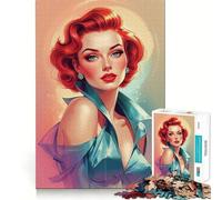 Puzzle da 1000 pezzi con ritratto di pin-up dai capelli rossi per adolescenti, gioco stimolante per l'intelletto, relax mentale, taglio di qualità, regalo per le vacanze (50x75cm)