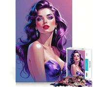 Puzzle da 1000 pezzi con ritratto di pin-up dai capelli viola per adolescenti, puzzle di memoria, leggero, rilassante, immagine da assemblare, (50x75cm)