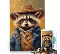 Puzzle da 1000 pezzi con ritratto di procione cowboy per ragazzi, gioco di logica, rilassante e divertente, taglio preciso, regalo artistico (50x75cm)