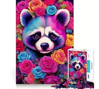 Puzzle da 1000 pezzi con ritratto di procione e fiori per adulti, gioco intelligente, rilassante e divertente, con motivo da assemblare, regalo prezioso (38x52cm)