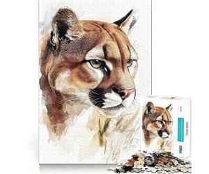 Puzzle da 1000 pezzi con ritratto di puma ad acquerello per adulti,gioco di memoria e allenamento per la mente,taglio laser per un incastro perfetto, alleviare lo stress (38x52cm)