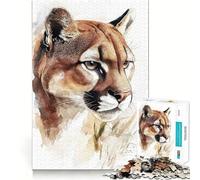 Puzzle da 1000 pezzi con ritratto di puma ad acquerello,tecnologia di taglio laser avanzata,gioco divertente per le vacanze al chiuso (38x26cm)