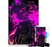 Puzzle da 1000 pezzi con ritratto di ragazza anime al neon,divertente per allenare la mente,con incastri precisi e senza spazi vuoti,ideale per momenti di condivisione con i propri cari (38x26cm)