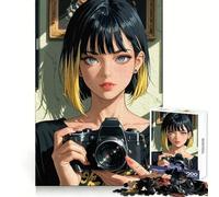 Puzzle da 1000 pezzi con ritratto di ragazza anime con macchina fotografica ideale per adolescenti Migliora la memoria è un'attività rilassante tagliata al laser e rappresenta un regalo premuroso