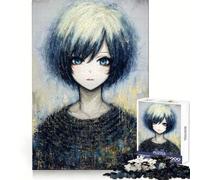 Puzzle da 1000 pezzi con ritratto di ragazza anime dagli occhi azzurri ideale per adolescenti stimolante per il pensiero creativo per il relax e il tempo libero con incastro come regalo