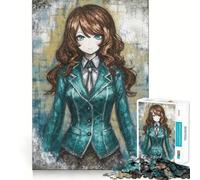 Puzzle da 1000 pezzi con ritratto di ragazza anime in blazer color verde acqua,gioco interattivo Think Boost,incastro perfetto,nessun pezzo si stacca,sfida cerebrale per la casa (38x52cm)