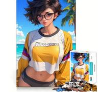 Puzzle da 1000 pezzi con ritratto di ragazza anime in spiaggia,gioco di concentrazione mentale senza spazi vuoti,design a incastro preciso,sfida interattiva per il cervello per la casa (38x26cm)