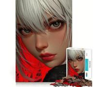 Puzzle da 1000 pezzi con ritratto di ragazza anime su sfondo rosso,gioco di concentrazione mentale senza spazi vuoti,design a incastro preciso,sfida interattiva per il cervello per la casa (50x75cm)