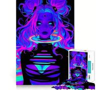 Puzzle da 1000 pezzi con ritratto di ragazza cyberpunk al neon per adulti, gioco di logica e divertimento rilassante con bordi lisci, regalo speciale (50x75cm)