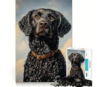 Puzzle da 1000 pezzi con ritratto di Retriever a pelo riccio nero,bordi senza soluzione di continuità Gioco stimolante,divertente per il tempo libero,regalo artistico di Natale 38x52cm