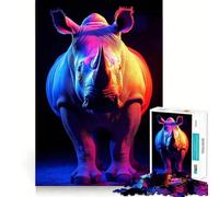 Puzzle da 1000 pezzi con ritratto di rinoceronte al neon per adulti, gioco di logica, ideale per rafforzare i legami familiari, con bordo premium e una piacevole sorpresa (38x52cm)