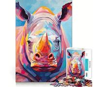 Puzzle da 1000 pezzi con ritratto di rinoceronte per ragazzi, gioco di logica stimolante per il relax mentale, bordi trasparenti, regalo elegante (50x75cm)