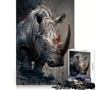 Puzzle da 1000 pezzi con ritratto di rinoceronte su sfondo astratto, ideale per ragazzi, un gioco di logica e divertimento, con taglio preciso e un regalo perfetto (50x75cm)