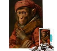 Puzzle da 1000 pezzi con ritratto di scimmia medievale gioco educativo sfida per l'intelligenza giocattolo avvincente regalo di Babbo Natale segreto regalo di compleanno (dimensioni 38x26cm)