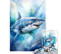 Puzzle da 1000 pezzi con ritratto di squalo ad acquerello Attività divertenti da fare a casa gara di velocità manuale gioco educativo per ragazzi dai 14 anni in su (50x75cm)