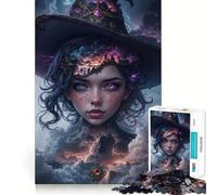 Puzzle da 1000 pezzi con ritratto di strega mistica e paesaggio urbano, ideale per adolescenti, stimola la memoria, riduce lo stress e crea un'immagine tridimensionale da appendere al muro (38x52cm)
