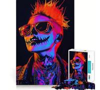 Puzzle da 1000 pezzi con ritratto di teschio al neon per adulti, gioco per esercizi mentali, per momenti di relax, design e assemblaggio, regalo creativo (38x52cm)