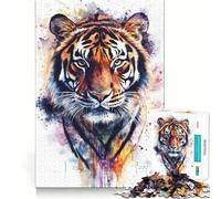Puzzle da 1000 pezzi con ritratto di tigre ad acquerello,gioco di abilità mentale,incastro stabile,parti che non si spostano,passatempo divertente per i lunghi weekend (38x52cm)