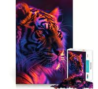 Puzzle da 1000 pezzi con ritratto di tigre al neon, ideale per adolescenti, gioco di logica e antistress, ideale per compleanni (50x75cm)