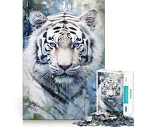 Puzzle da 1000 pezzi con ritratto di tigre bianca per ragazzi,divertente da giocare,con incastri precisi e senza spazi vuoti,ideale per il divertimento in famiglia (38x52cm)