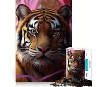 Puzzle da 1000 pezzi con ritratto di tigre e fogliame rosa, ideale per ragazzi, per giocare in casa, con motivo Babbo Natale e desideri, taglio fine 50x75cm