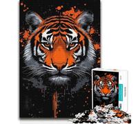 Puzzle da 1000 pezzi con ritratto di tigre e schizzi arancioni, decorazioni per la casa, regali di Babbo Natale segreto per 14+ anni, gioco di puzzle offerto, 50x75cm