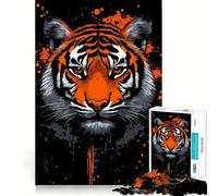 Puzzle da 1000 pezzi con ritratto di tigre e schizzi arancioni ideale per adolescenti Rafforza la memoria calma e tranquillità Bordo di qualità Regalo perfetto per gli amanti di Babbo Natale 38x26cm