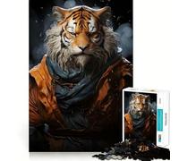 Puzzle da 1000 pezzi con ritratto di tigre guerriera per adulti,divertente gioco di memoria,incastro sicuro,montaggio facile,attività per tutta la famiglia (38x52cm)