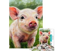 Puzzle da 1000 pezzi con ritratto di un simpatico maialino in un campo verde Difficile e stimolante con elementi di analisi e logica Giocattolo fai-da-te per ragazzi dai 14 anni in su (38x26cm)