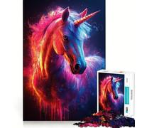 Puzzle da 1000 pezzi con ritratto di unicorno al neon per adulti, gioco intelligente e antistress, con schema di assemblaggio e sorpresa (38x26cm)