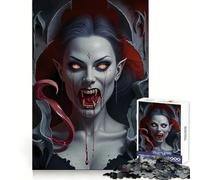 Puzzle da 1000 pezzi con ritratto di vampiro, sangue e zanne, ideale per adolescenti Ricorda bene, rilassante e piacevole Taglio uniforme Regalo di Natale perfetto (38x26cm)
