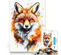 Puzzle da 1000 pezzi con ritratto di volpe ad acquerello,gioco per lo sviluppo delle capacità cognitive,superficie liscia e priva di sbavature,attività rilassante di gruppo al chiuso (38x52cm)