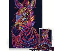 Puzzle da 1000 pezzi con ritratto di zebra al neon, ideale per adolescenti, gioco di logica e antistress, ideale per compleanni (38x26cm)
