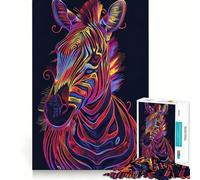 Puzzle da 1000 pezzi con ritratto di zebra al neon per adulti, gioco di abilità mentale, facile da assemblare, regalo stagionale (50x75cm)