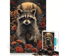 Puzzle da 1000 pezzi con ritratto floreale di procione per adolescenti, gioco di puzzle per allenare la mente, gioco di gruppo, arte da assemblare, regalo classico (38x52cm)