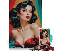 Puzzle da 1000 pezzi con ritratto glamour di una pin-up bruna,taglio preciso,puzzle logico,gioco di svago,divertimento,decorazione natalizia da parete (38x26cm)