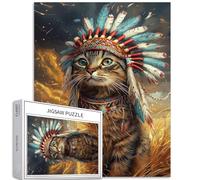 Puzzle da 1000 pezzi con ritratto indiano di gatto per adulti sfondo pascolo dorato puzzle artistico colorato puzzle fai da te per la decorazione della casa regali puzzle famiglia perfetto per serate