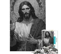 Puzzle da 1000 pezzi con ritratto monocromatico di Gesù Cristo Puzzle per adulti antistress per sviluppare analisi e logica Attività divertenti da fare a casa (dimensioni 38x26cm)