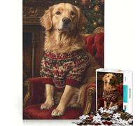 Puzzle da 1000 pezzi con ritratto natalizio di un golden retriever, gioco rilassante, attività intellettuale decompressiva, collezione d'artista, belle arti 50x75cm