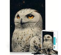 Puzzle da 1000 pezzi con ritratto notturno di gufo delle nevi per adulti, gioco intelligente e rilassante, con un motivo divertente da assemblare, un regalo prezioso (38x26cm)