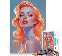 Puzzle da 1000 pezzi con ritratto pin-up dai capelli arancioni per adolescenti, gioco di logica stimolante, silenzioso, con bordi netti, regalo elegante (50x75cm)