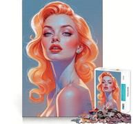 Puzzle da 1000 pezzi con ritratto pin-up dai capelli arancioni per adolescenti, gioco rilassante con bordi netti, regalo di alta qualità (38x26cm)
