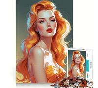 Puzzle da 1000 pezzi con ritratto pin-up dai capelli arancioni per adulti, gioco di logica fine, relax, bordi netti, opera d'arte (50x75cm)