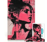 Puzzle da 1000 pezzi con ritratto rosa e nero per adulti e ragazzi, ideale per stimolare la riflessione, alleviare lo stress e creare un'atmosfera magica, perfetto come regalo per le vacanze (38x52cm)