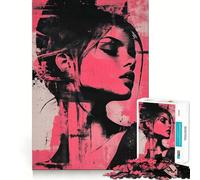 Puzzle da 1000 pezzi con ritratto rosa e nero per adulti, rompicapo rilassante, immagine da assemblare, oggetto da desiderio di Babbo Natale (50x75cm)
