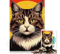 Puzzle da 1000 pezzi con ritratto stilizzato di gatto su sfondo caldo ideale per adulti e ragazzi per migliorare la memoria favorire il rilassamento e creare un'atmosfera rilassante Regalo di Natale