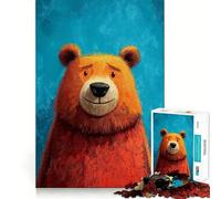 Puzzle da 1000 pezzi con ritratto stilizzato di orso arancione su sfondo blu, ideale per ragazzi, gioco di logica, leggero e rilassante, taglio preciso, regalo classico 50x75cm