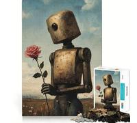 Puzzle da 1000 pezzi con robot e rosa per adulti, ideale per stimolare la memoria, favorire il rilassamento mentale e ottenere un risultato preciso Regalo di compleanno (50x75cm)
